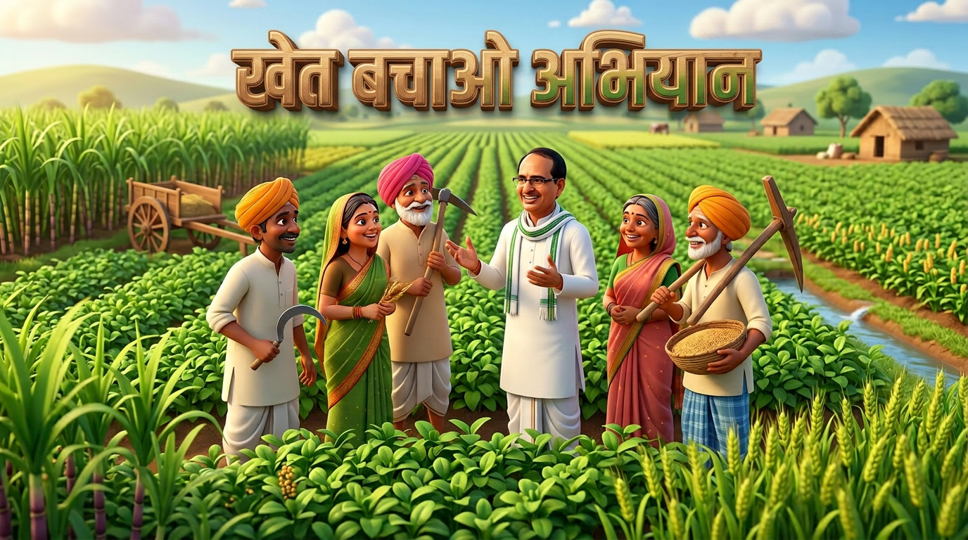 Farmers and an agricultural advisor discussing crops in a lush green farm field.